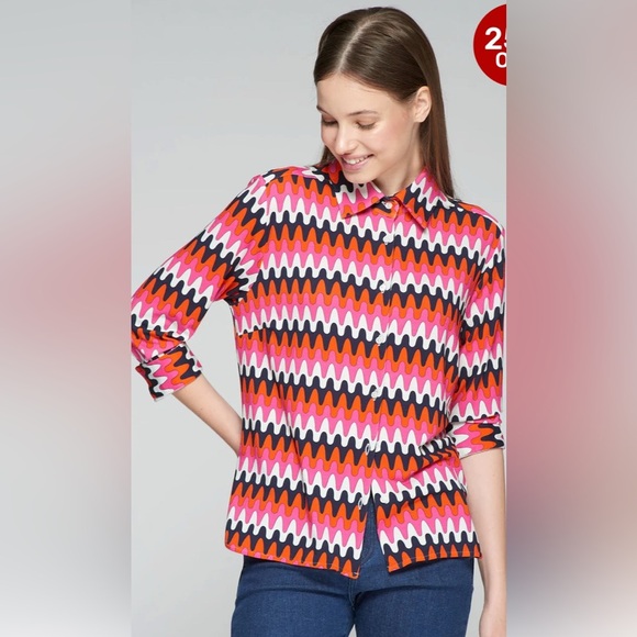 VILAGALLO SARA SHIRT MULTICOLOUR POINT WAVES PRINT size 42 - Picture 2 of 12